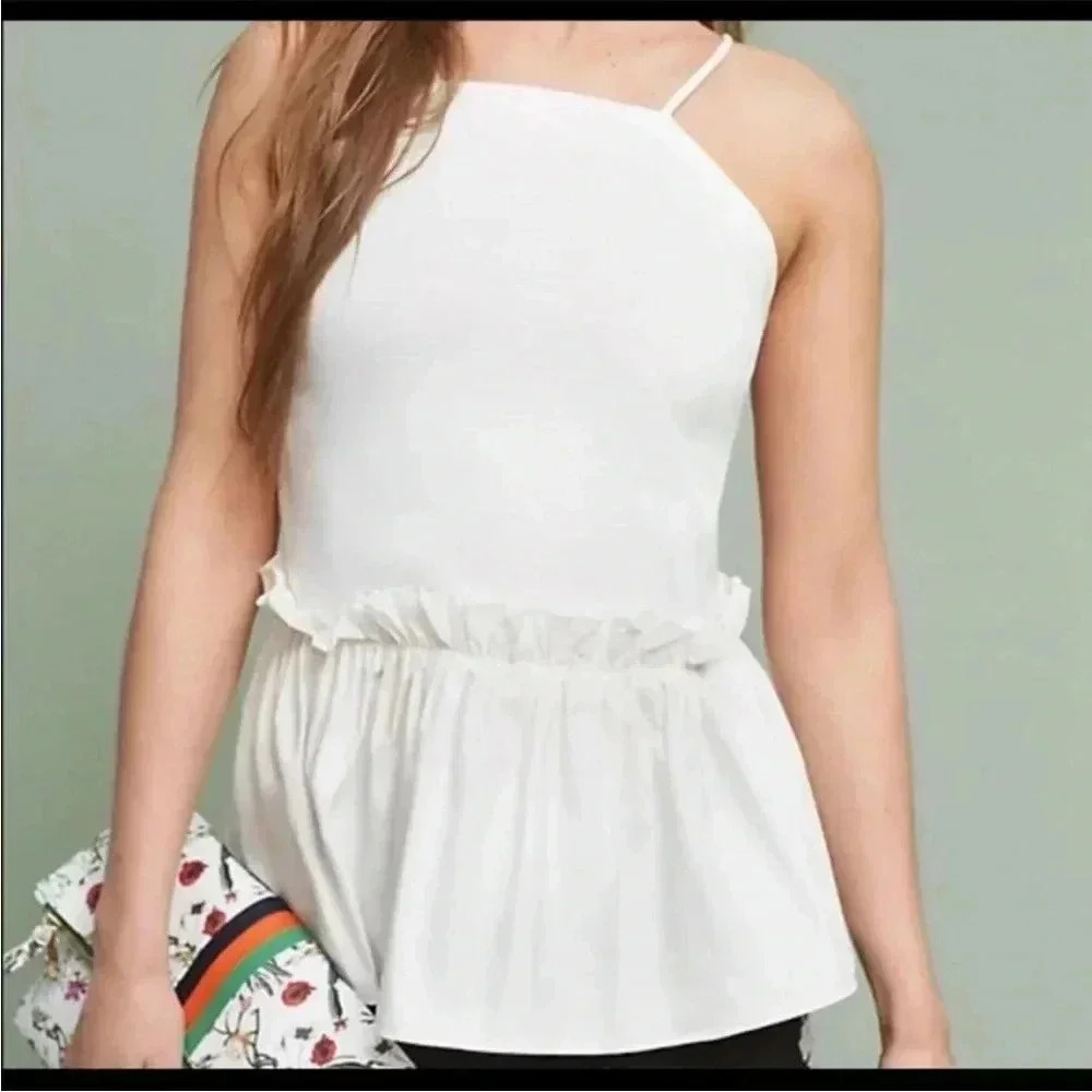 Maeve White Poplin Peplum Top Size M
